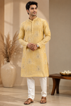 Golden Yellow Embroidered Festive Kurta for Men