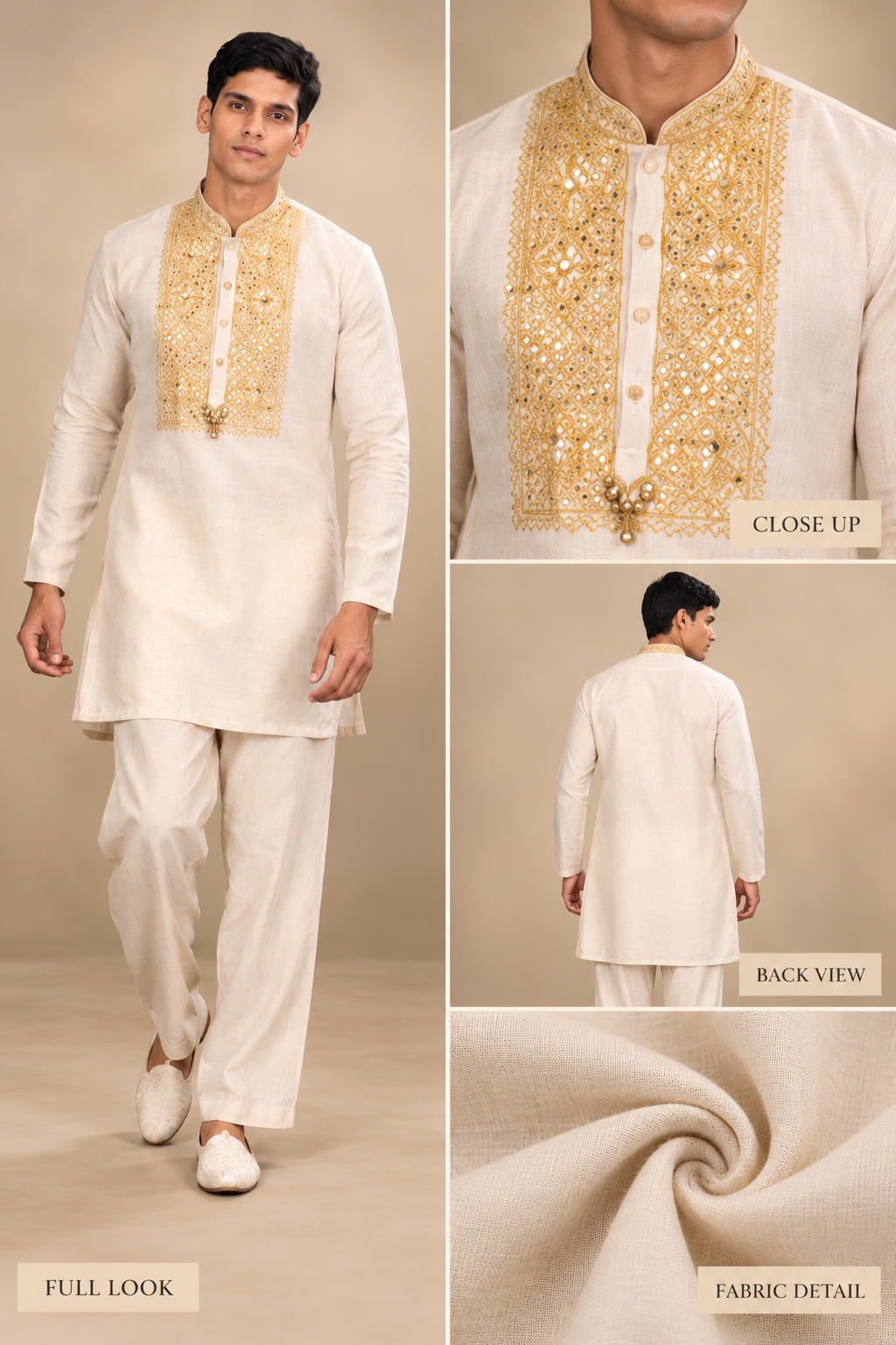 Ivory Kurta with Golden Embroidered Panel