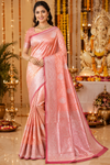 Peach Pink Saree with Silver Zari Woven Design