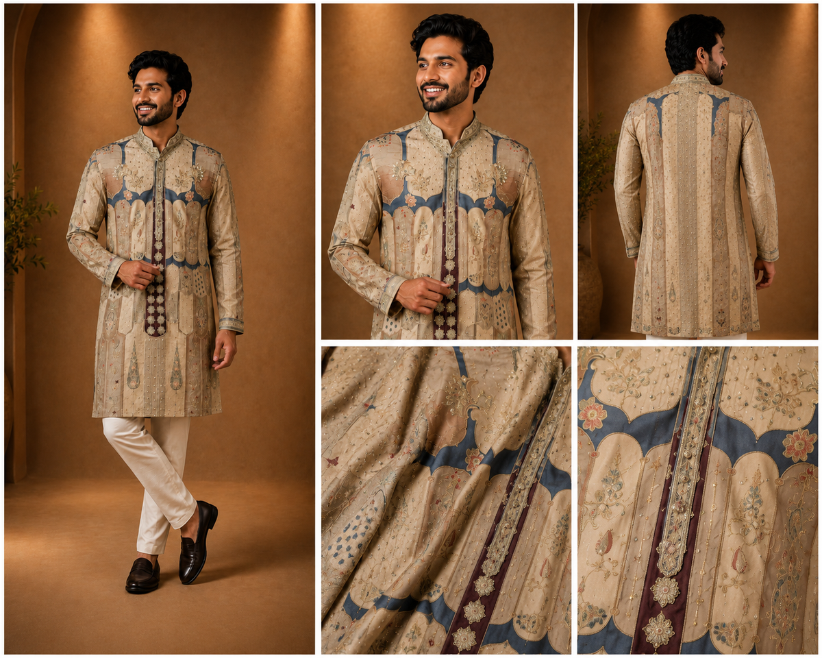 Royal Beige Embellished Indo-Western Sherwani