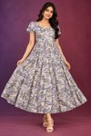 Lavender Grey Abstract Print Tiered Maxi Dress