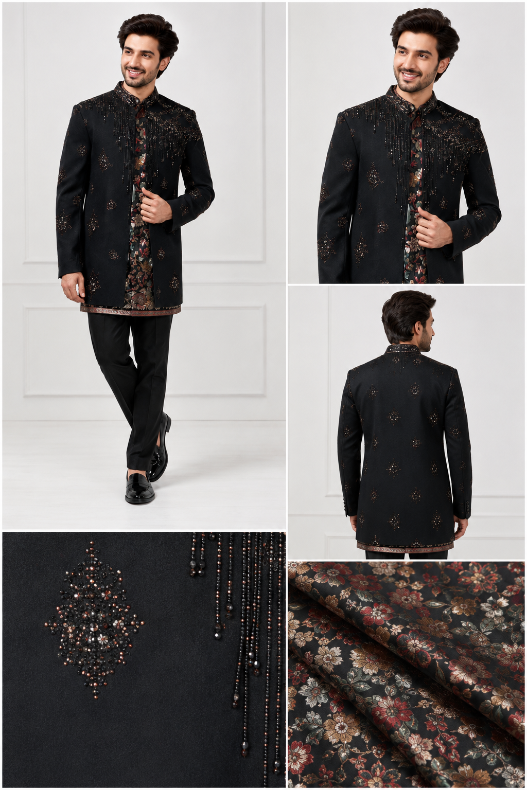 : Black Embellished Indo-Western