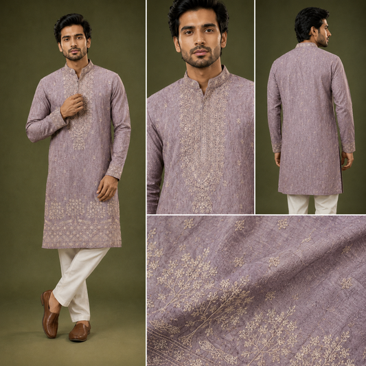 Dusty Lavender Embroidered Men’s Festive Kurta
