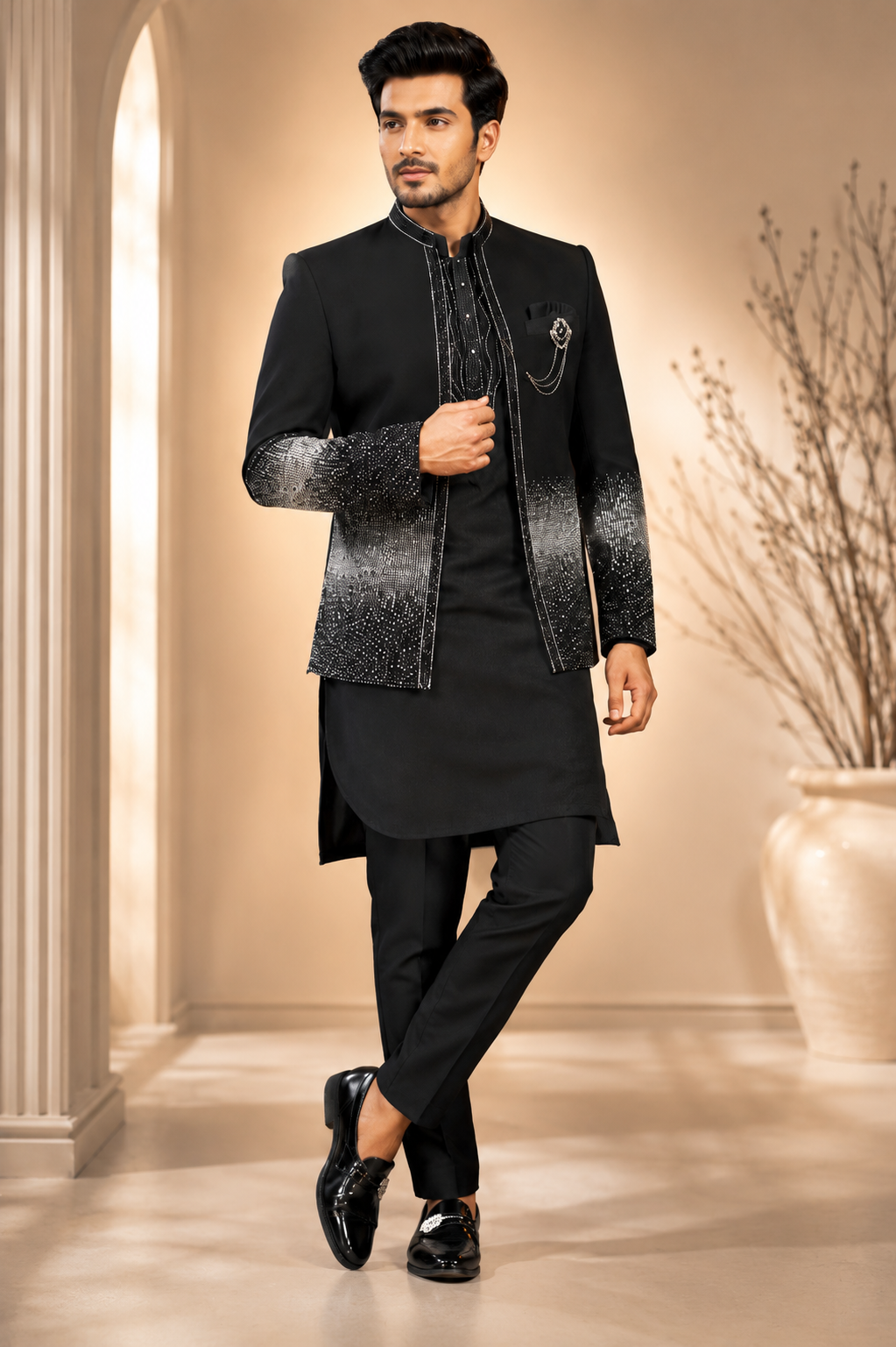 Black & Silver Embellished Indo-Western Jacket Set