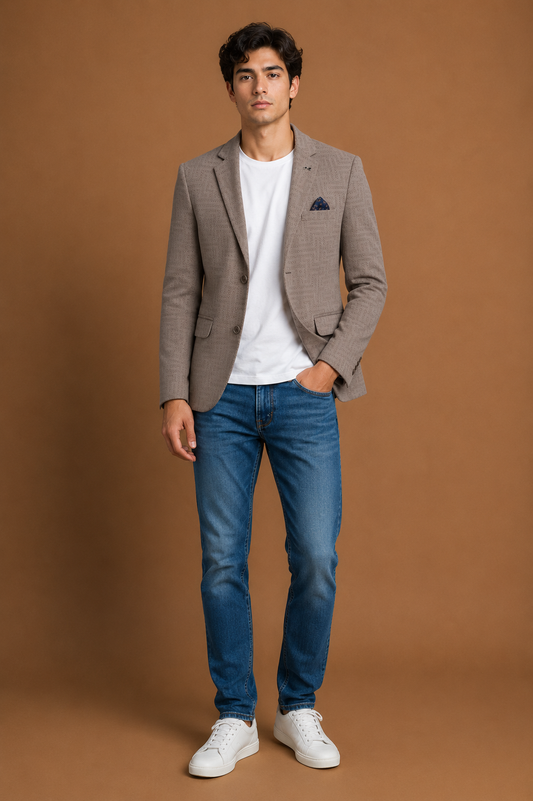 Men's Taupe Textured Casual Blazer