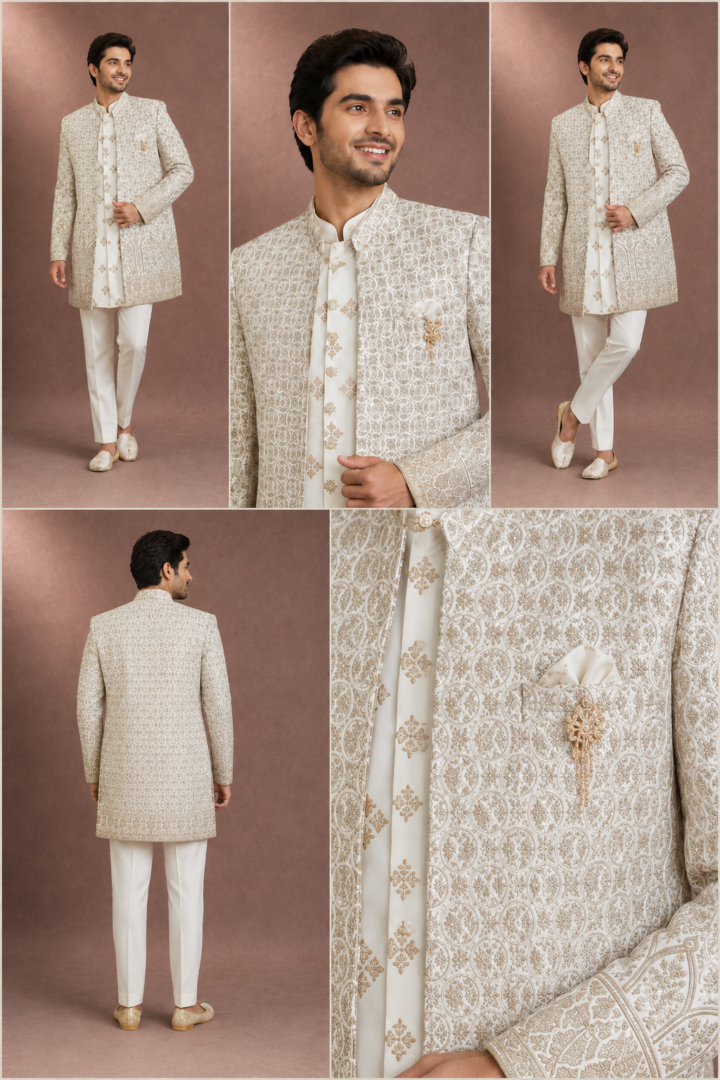 Ivory & Gold Embroidered Indo-Western Sherwani