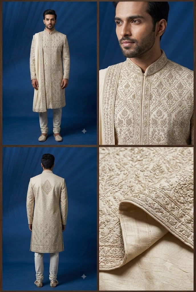 Royal Ivory Embroidered Sherwani Set