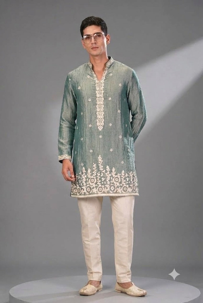 Sage Green Embroidered Festive Kurta Set