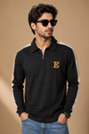 Men’s Black Half-Zip T-Shirt with Contrast Sleeve Stripes