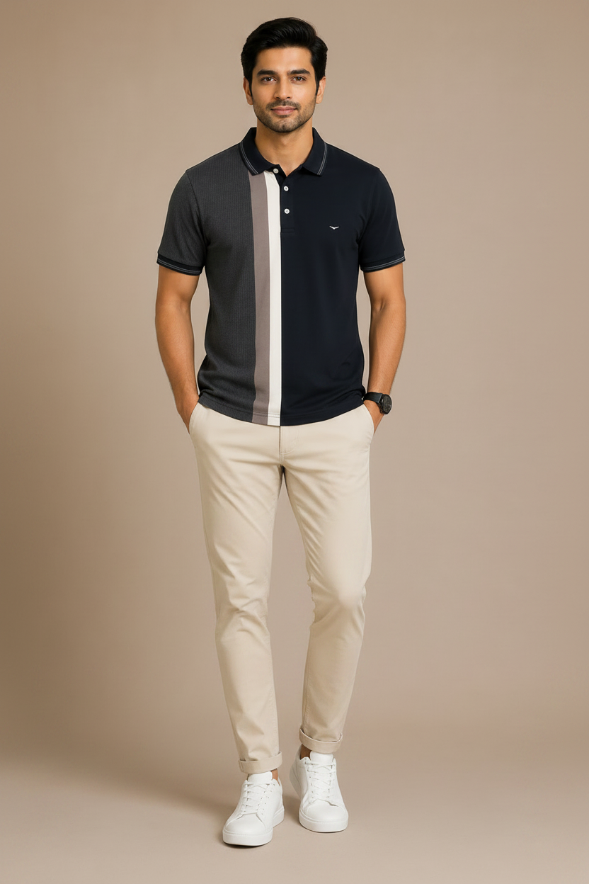 Men’s Navy Blue Color Block Polo T-Shirt