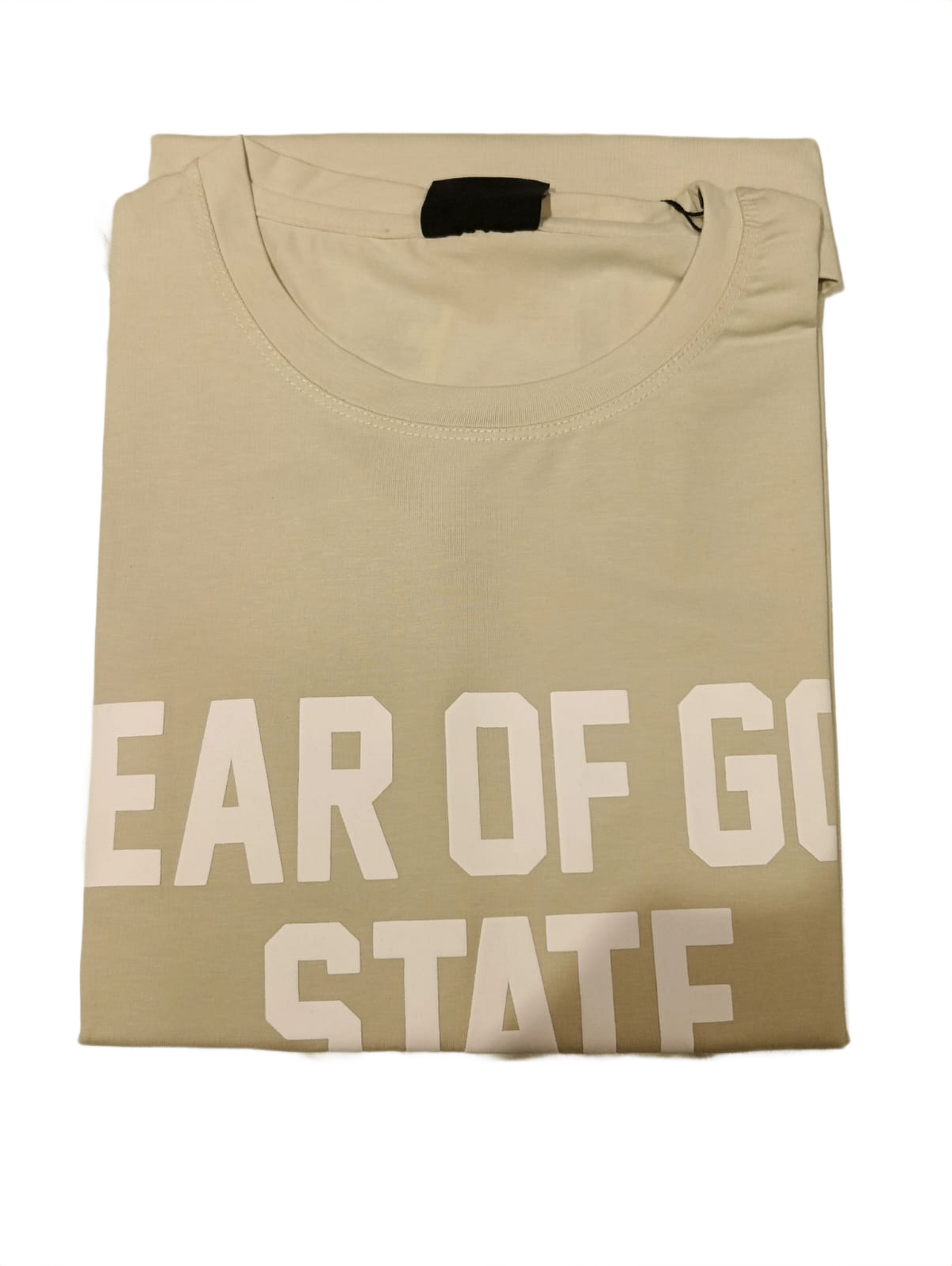 Fear of God State Oversized Printed T-Shirt | Beige Premium Cotton Casual Tee