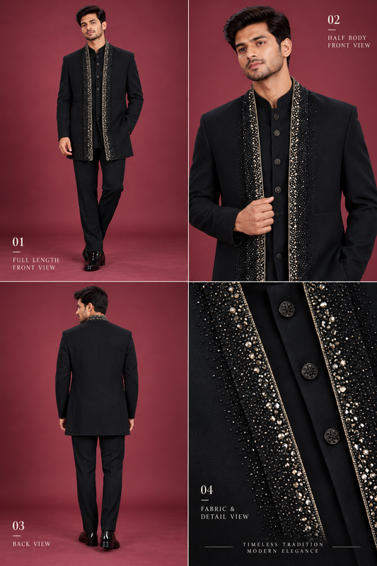 Black Embellished Indo-Western Suit