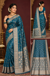 Teal Blue Banarasi Silk Saree with Rich Zari Border
