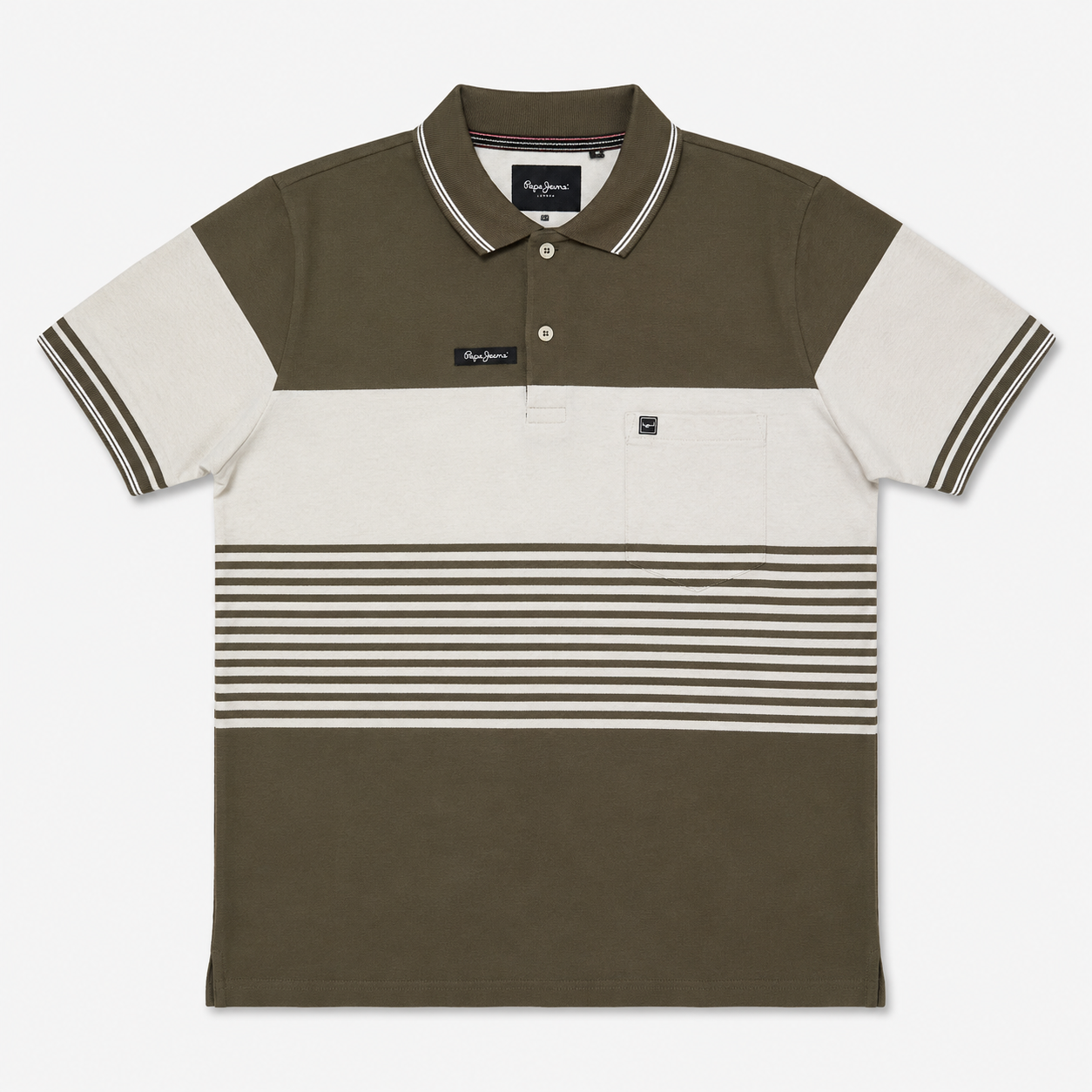 Men’s Olive Green Striped Polo T-Shirt