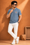 Pure Street Textured Zip Polo T-Shirt  Dusty Rose and sky blue