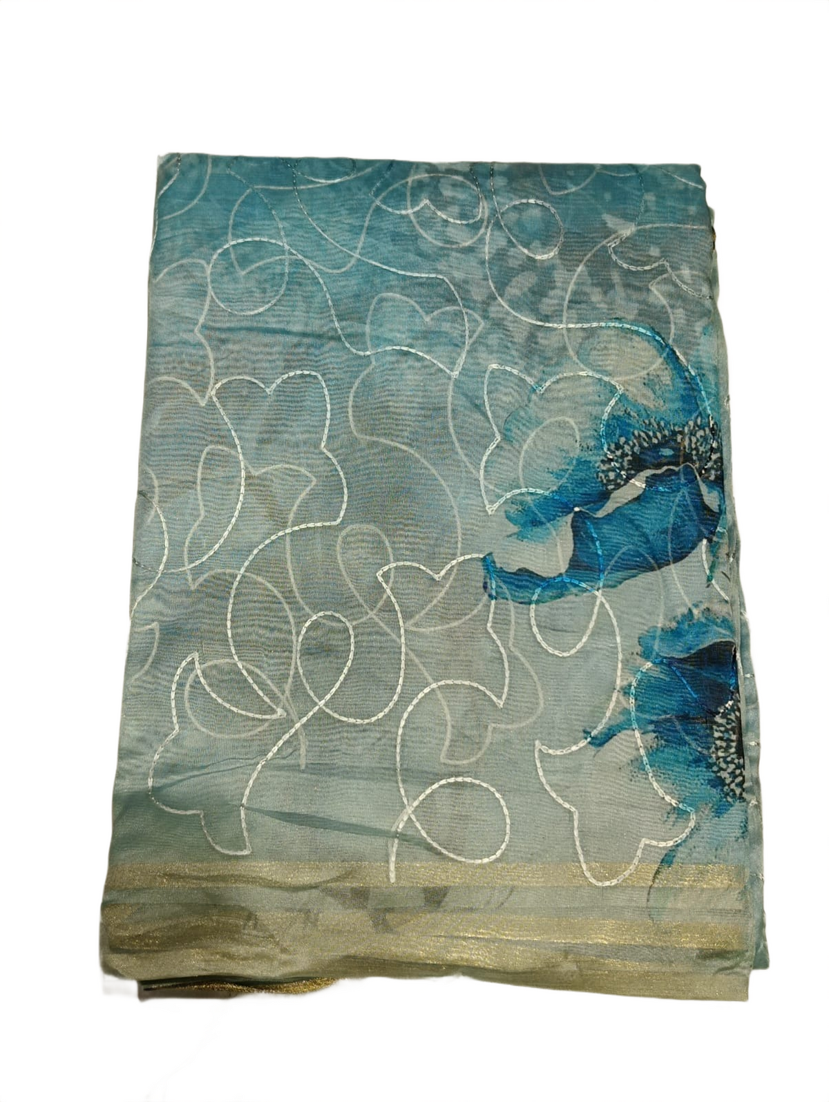 Mint Green Floral Organza Embroidery Saree