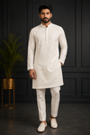 Classic Ivory Textured Kurta Set for Men
