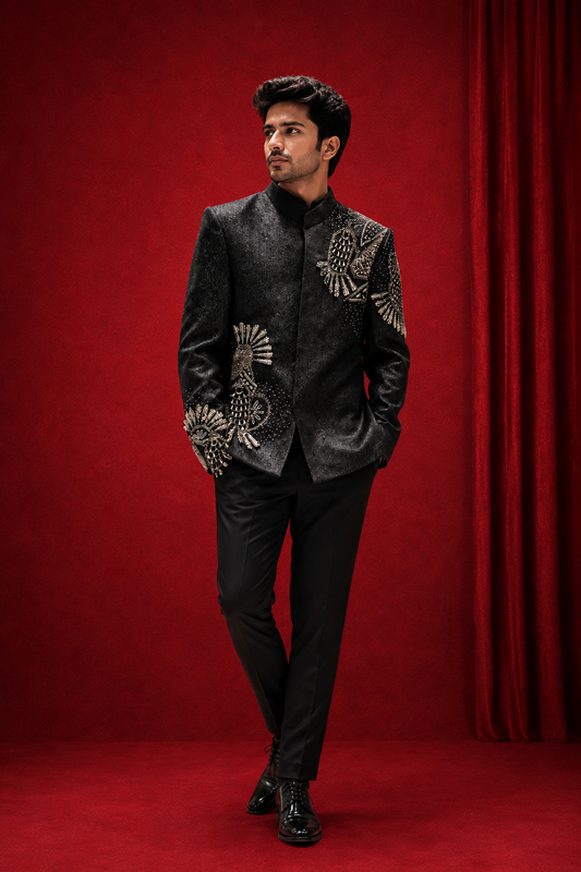 Black Embellished Jodhpuri Bandhgala Suit