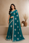 Elegant  Embroidered Saree with Silver Zari Border