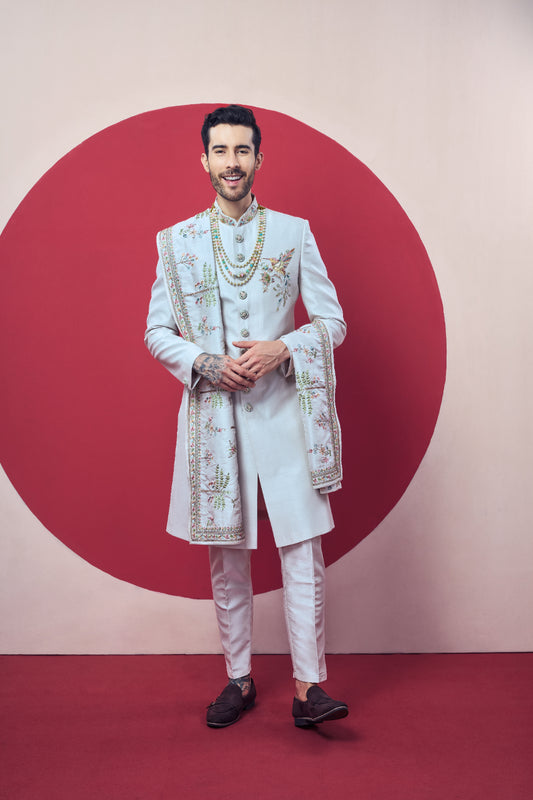 The Signature Collection - Ivory Pastel Embroidered Sherwani