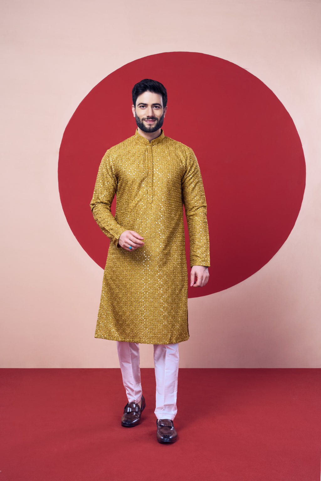 Golden Sequin Silk Kurta