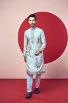 Men’s Cream Silk Kurta – Handcrafted Floral Embroidery
