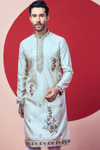 Men’s Cream Silk Kurta – Handcrafted Floral Embroidery