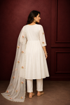 Elegant Ivory Floral Embroidered Kurta, Pant & Dupatta Set
