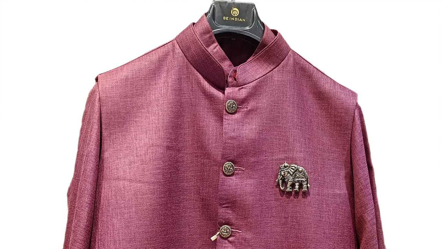 Men Maroon Plain Self Textured Shirt Jacket Set