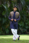 Navy & Gold Embroidered Indo-Western Jacket Set