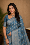 Elegant Steel Blue Saree with Silver Zari Woven Border &  Pallu