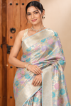 Pastel Floral Woven Silk Saree