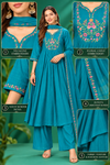Teal Blue Embroidered Festive Kurta Set