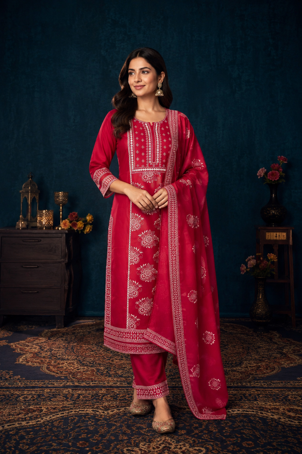 Cotton Kurta Pant Set with Dupatta