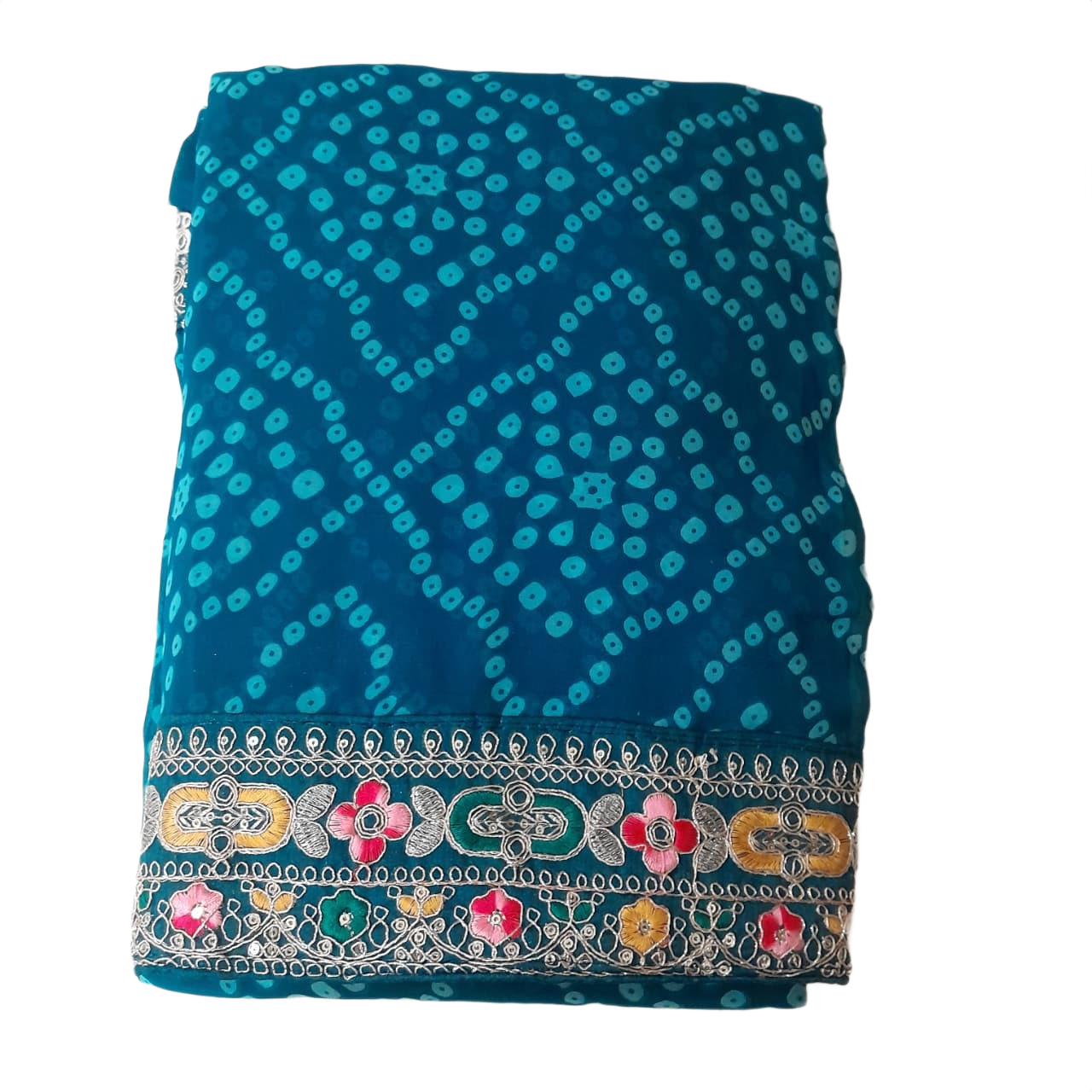 Royal Teal Floral Border Saree – Elegant Ethnic Collection