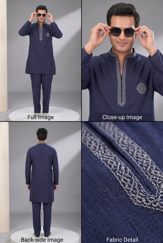 Navy Blue Embroidered Kurta Set