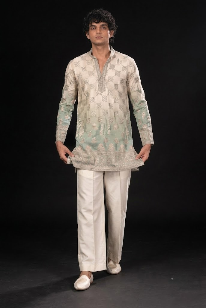 Mint Ombre Embroidered Kurta Set