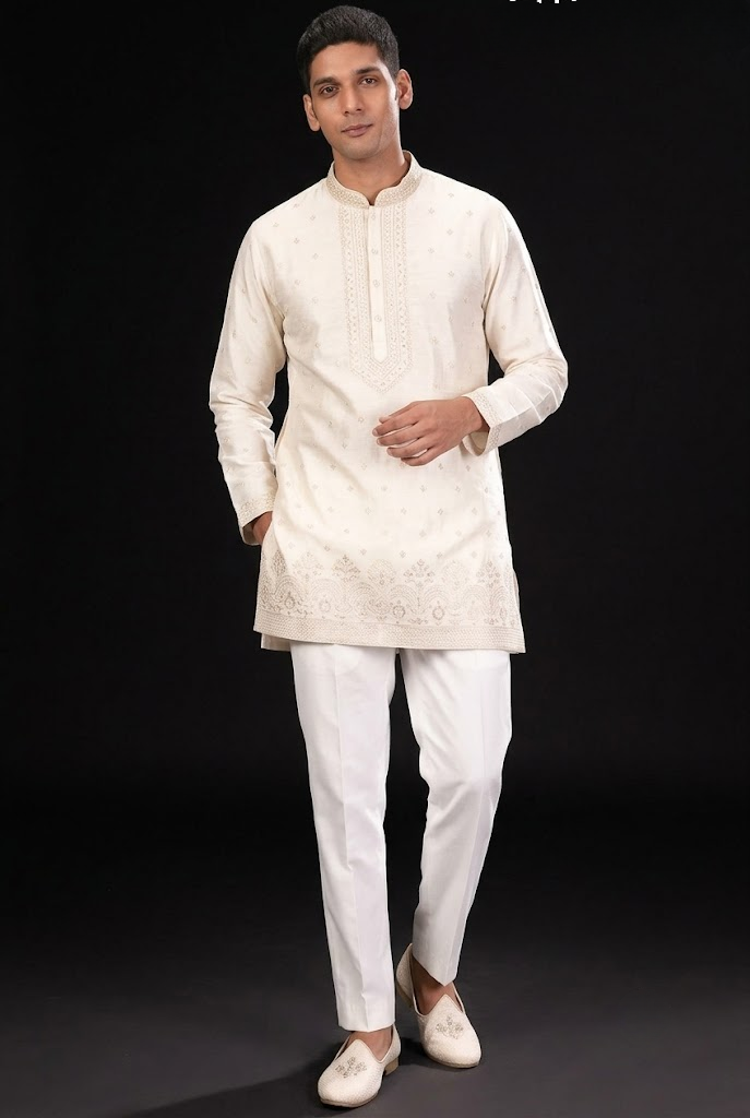Ivory Embroidered Festive Kurta Set