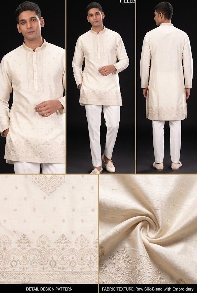 Ivory Embroidered Festive Kurta Set