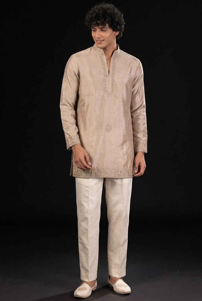 Beige Embroidered Festive Kurta Set