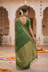Green Checked Silk Saree with Floral Zari Border