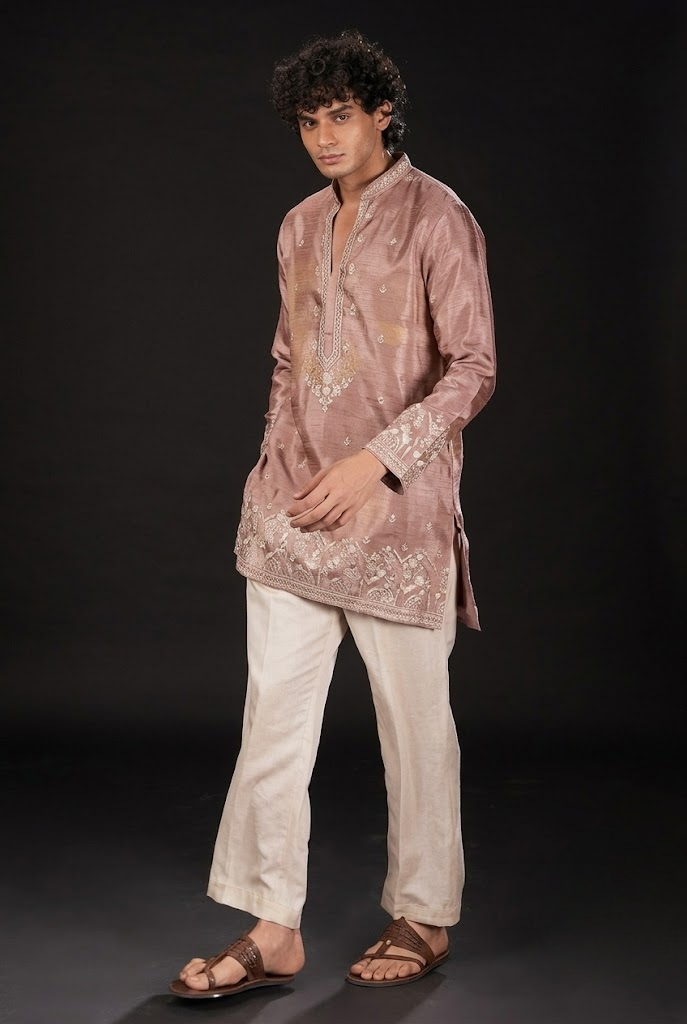 Dusty Rose Embroidered Festive Kurta Set