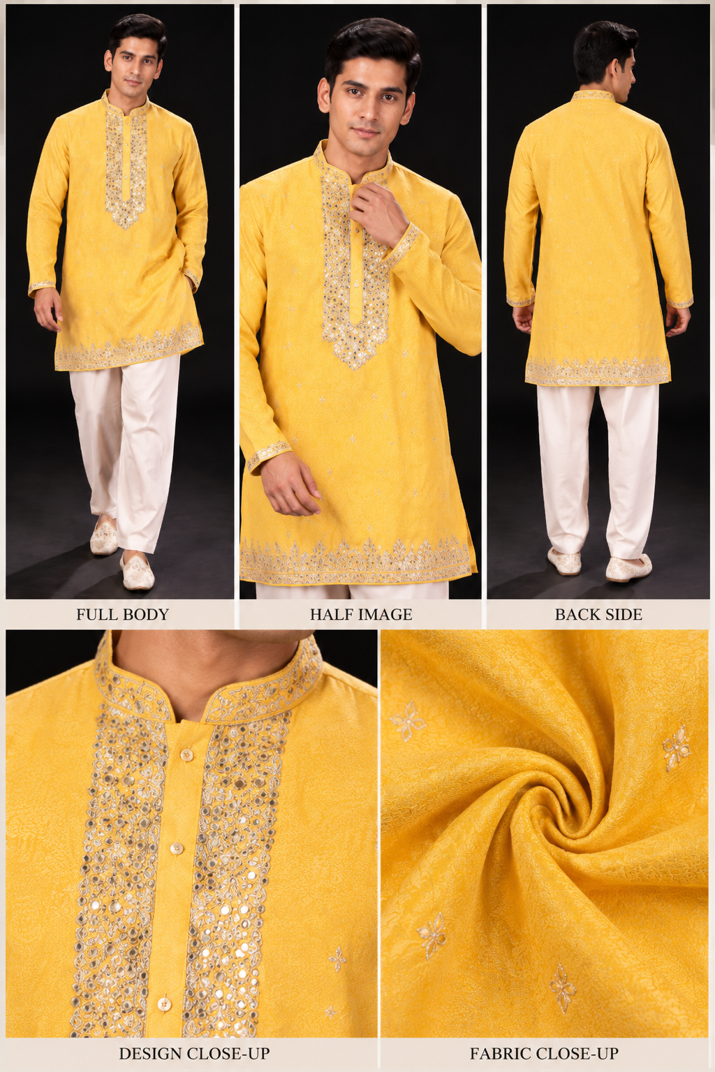 Mustard Yellow Embroidered Festive Kurta