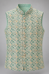 Mint Green Floral Printed Nehru Jacket for Men