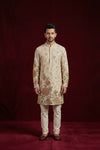 Ivory Floral Embroidered Wedding Kurta Set
