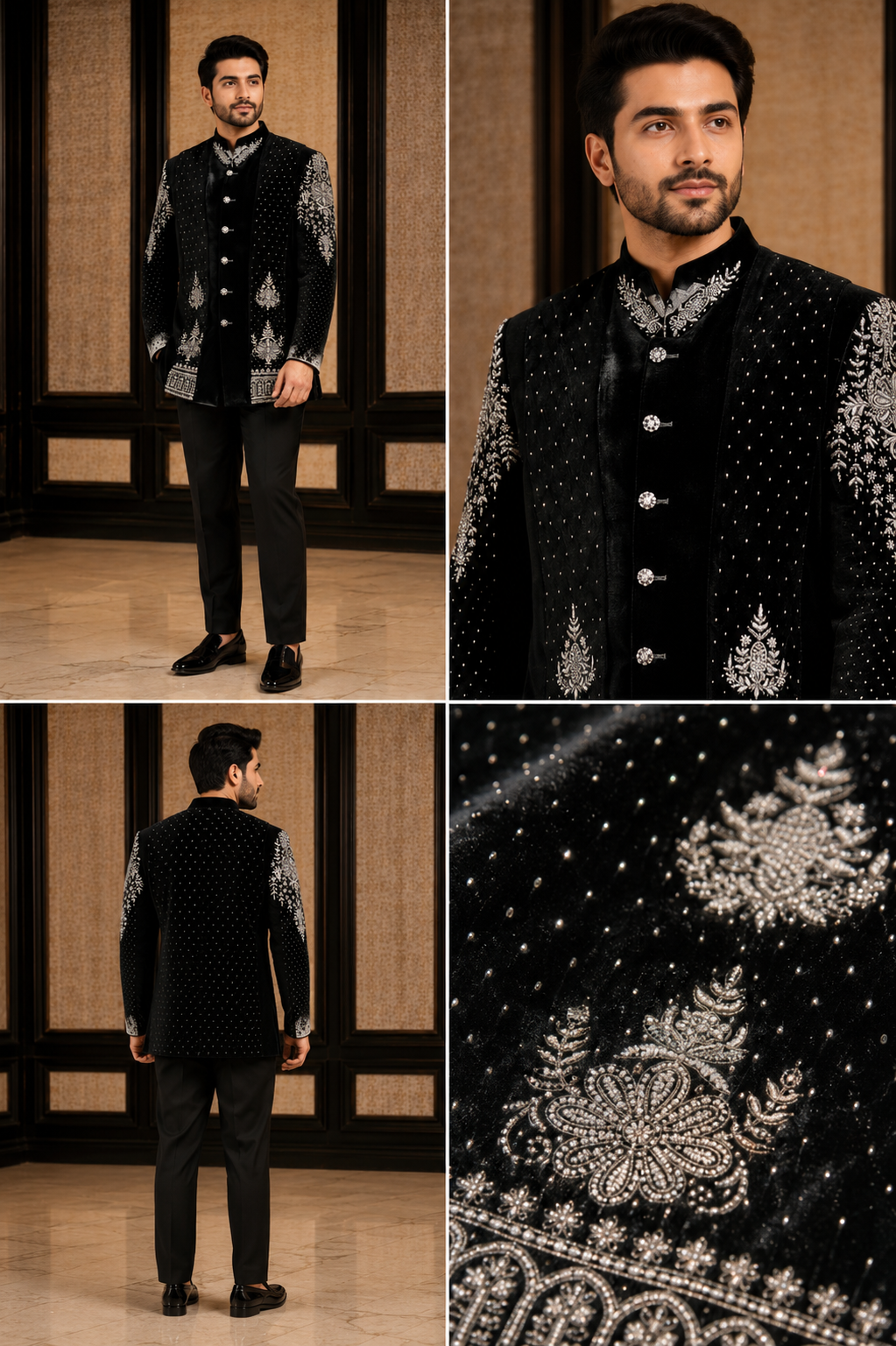 Men’s Black Embroidered Indo-Western Jacket Set