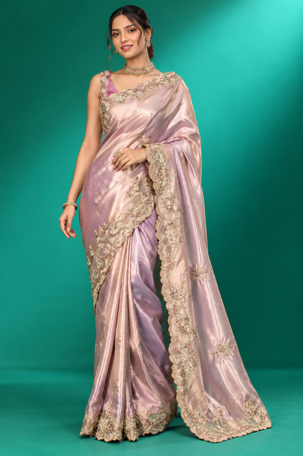 Blush Lavender Embroidered Silk Saree