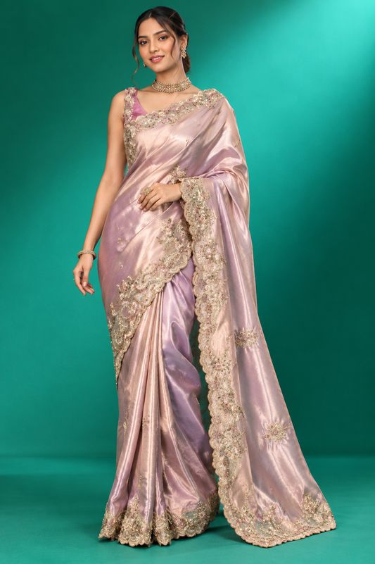 Blush Lavender Embroidered Silk Saree