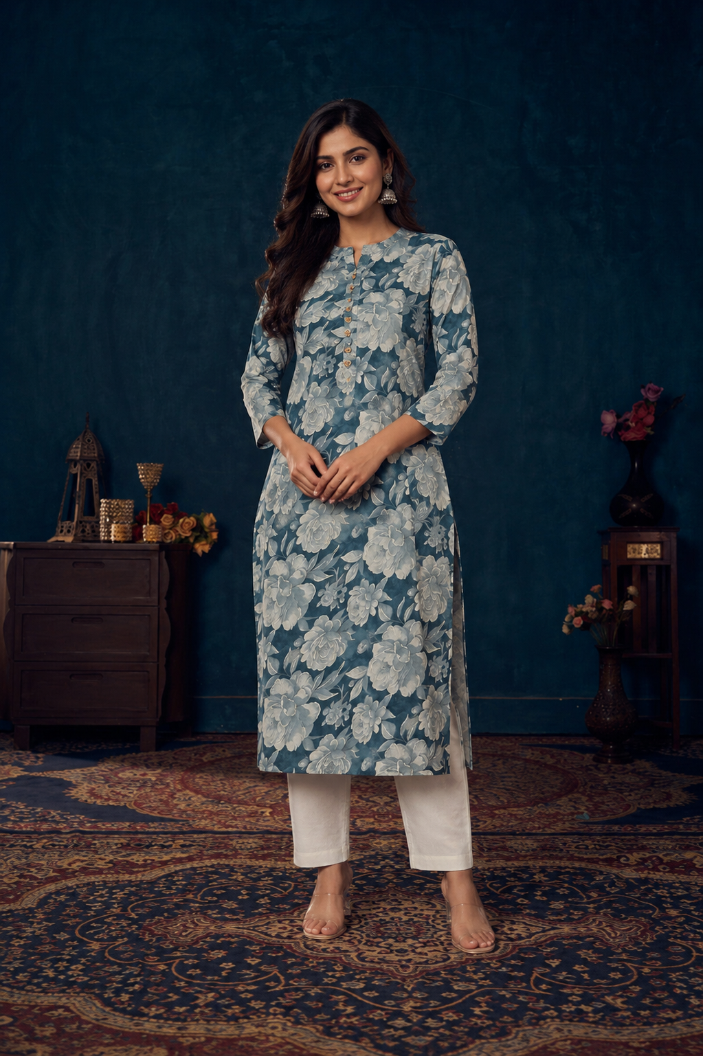 Women's Floral Printed Straight Kurti