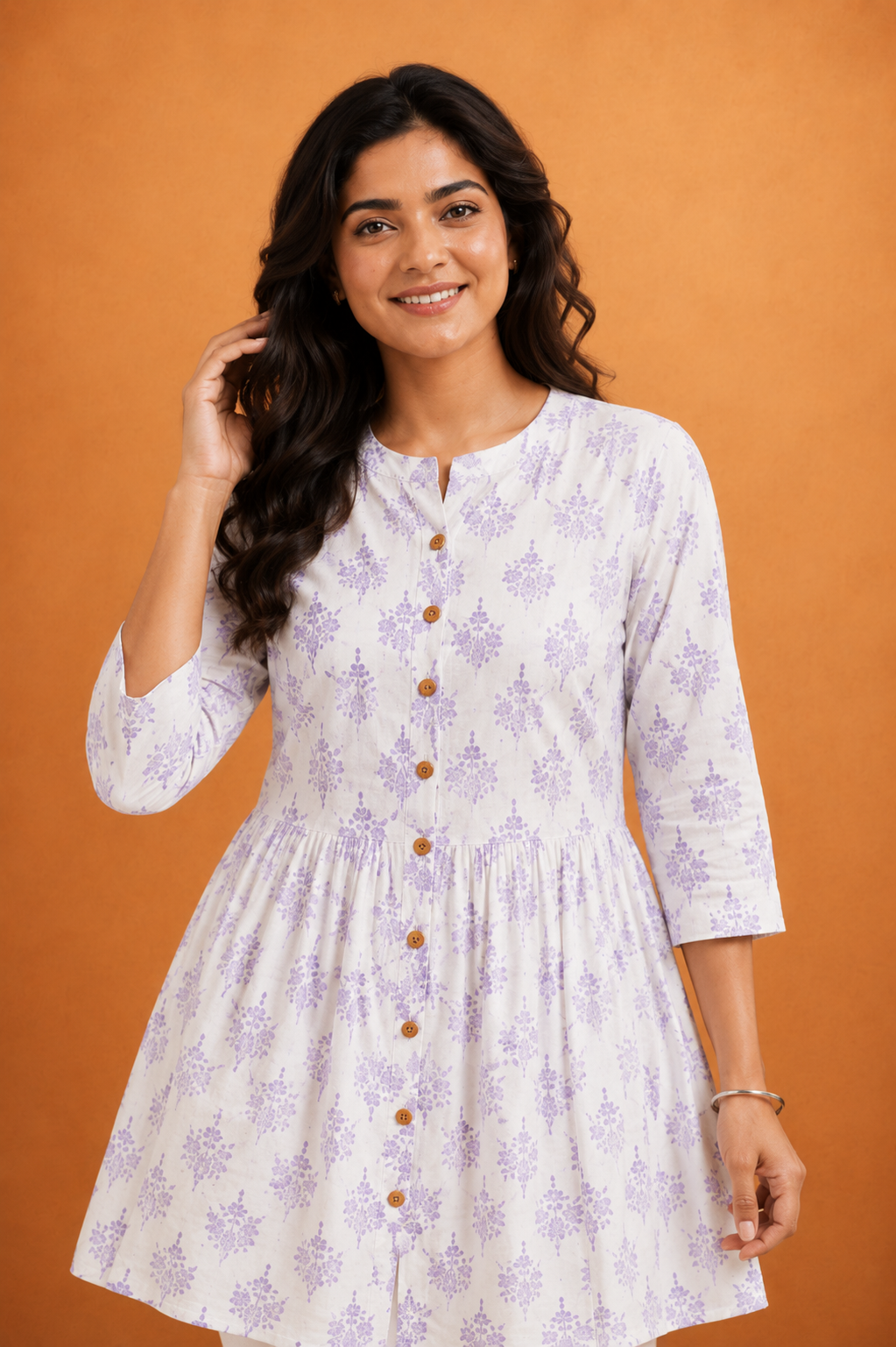 Women's Floral Printed Short Flared Kurti